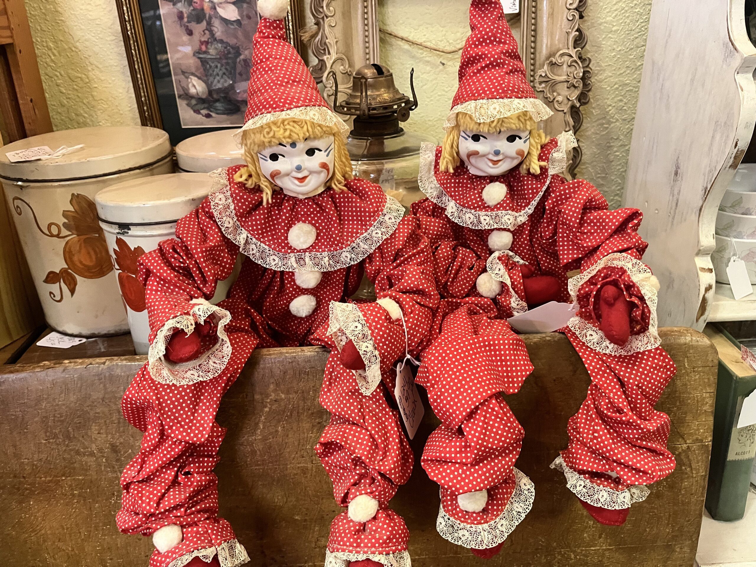 Twin Clowns in Bright Red
