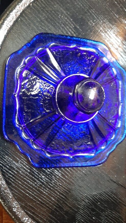 Vintage Anchor Hocking Cobalt Blue Cracker Jar-Mayfair Open Rose Design