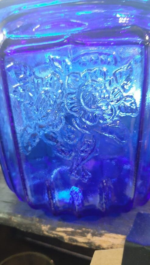 Vintage Anchor Hocking Cobalt Blue Cracker Jar-Mayfair Open Rose Design