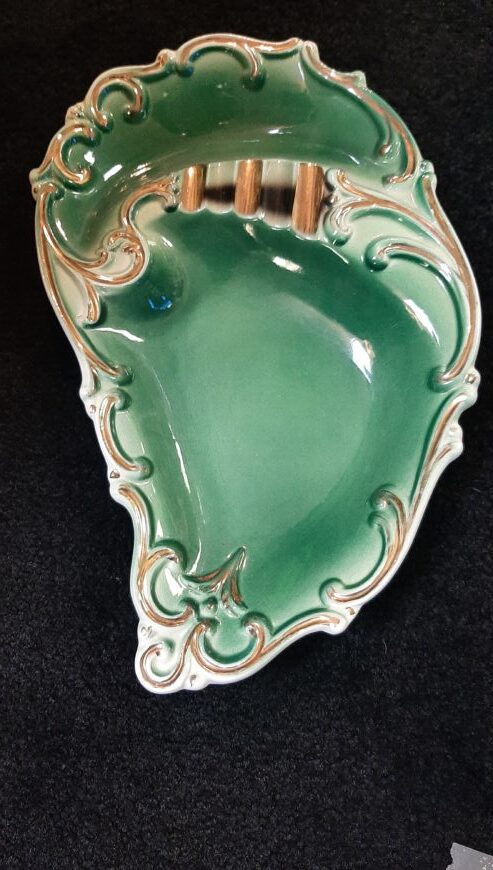 Vintage Flair Mid Century Emerald Green /Gold Ashtray